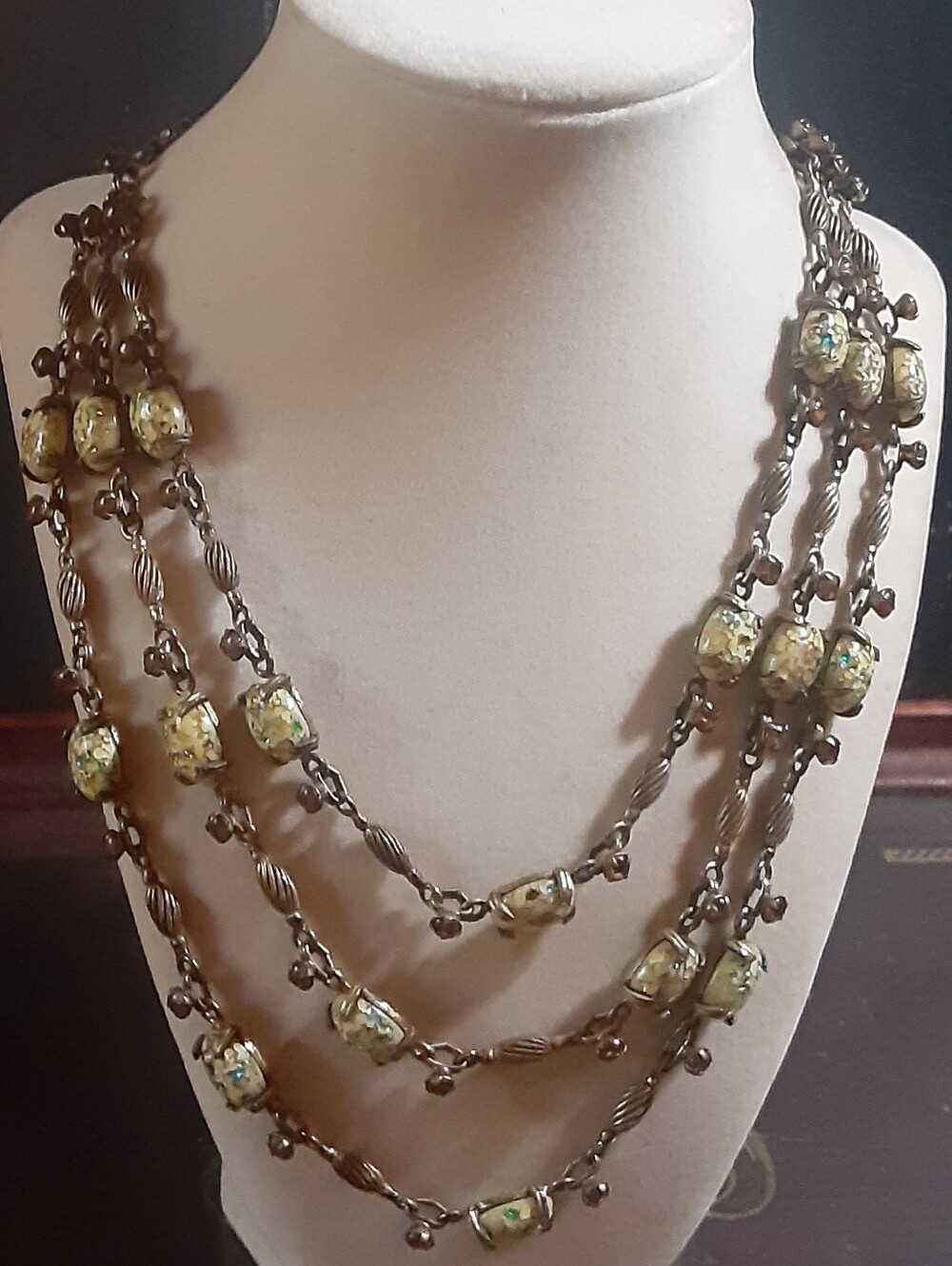 c1950 Wedding Cake Beaded Necklace Triple Strand Set Stones -  Not Strung